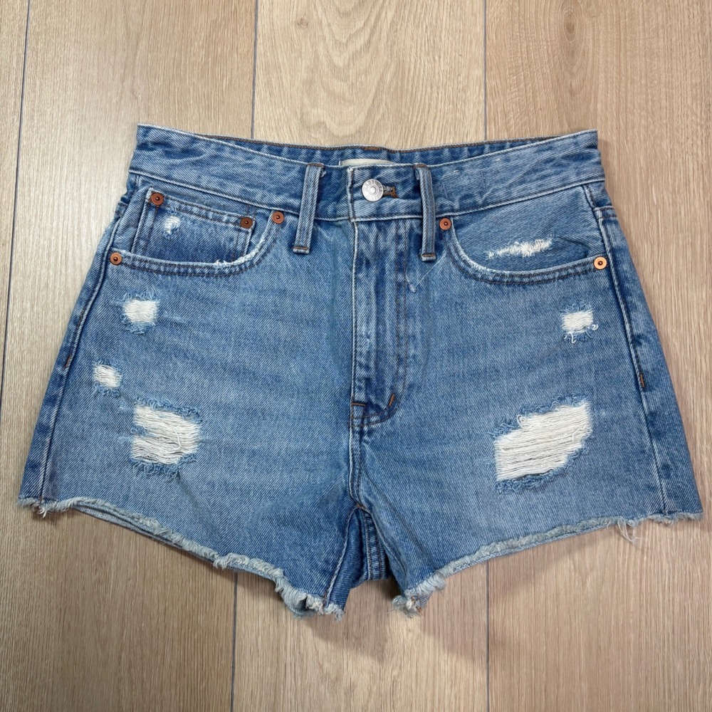 Madewell Relaxed Denim Shorts Blue Distressed Frayed Hem Women 24 High Rise